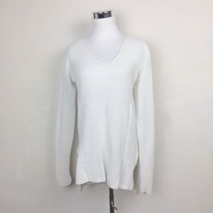 Athleta Long Oversized Knit Sweater V Neck White